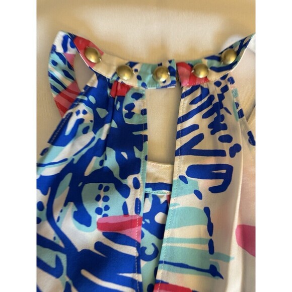 LILLY PULITZER Rogan She Sells Shells Silk Halter Top Women XS Stud Beach Resort - Picture 6 of 11